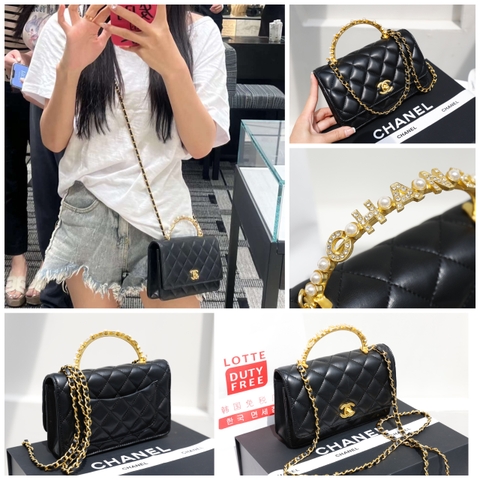Túi X Quai Sắt Đính Ngọc Da Lì Khóa Vàng Size 20cm 2 Hộp