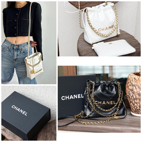 Túi X C22 Hobo Da Lì Khóa Vàng Size 20cm 1 Hộp