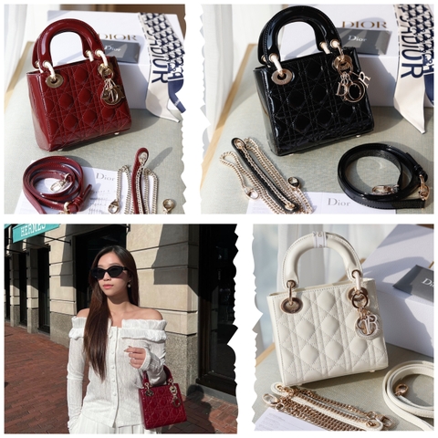 Túi Di Lady Da Bóng Khóa Vàng Size 17cm 2Box (Có hộp)