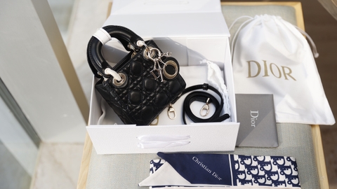 Túi Dior Lady Da Lì Khóa Vàng Size 12cm Có 2 hộp