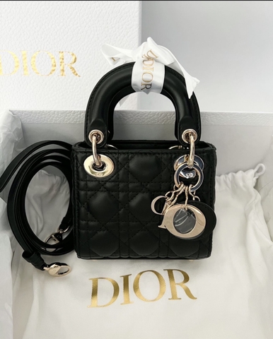 Túi Dior Lady Da Lì Khóa Vàng Size 12cm Có 2 hộp