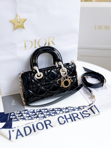 Túi Di Lady Ngang Djoy Da Bóng Khóa Vàng Size 22cm Có 2 hộp