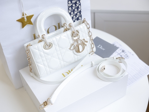 Túi Di Lady Ngang Djoy Da Bóng Khóa Vàng Size 22cm Có 2 hộp