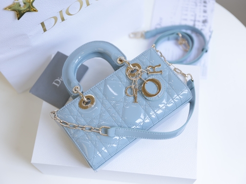 Túi Di Lady Ngang Djoy Da Bóng Khóa Vàng Size 22cm Có 2 hộp