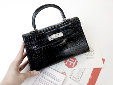 Túi Hm  Kelly Da Cá Sấu Khóa Bạc Size 22cm Có hộp