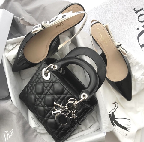 Túi Di Lady Da Lì Khóa Bạc Size 17cm Có 2 Hộp