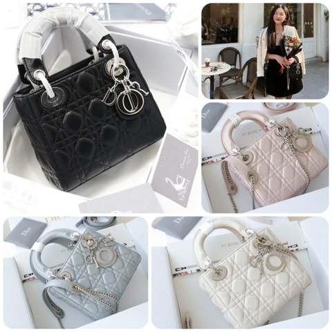 Túi Di Lady Da Lì Khóa Bạc Size 17cm Có 2 Hộp