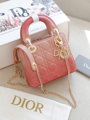 Túi Di Lady Ombre Da Lì Khóa Vàng Size 17cm Dây Bảng To Có 2 Hộp