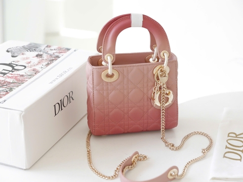 Túi Di Lady Ombre Da Lì Khóa Vàng Size 17cm Dây Bảng To Có 2 Hộp