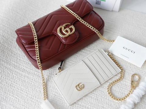Túi xách G Đỏ da bò kèm ví Size 21cm Có 2 hộp