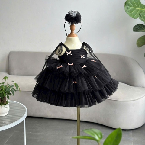 Đầm công chúa 2 dây voan phối nơ nhí kèm cài