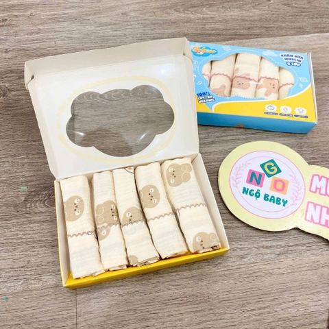 Set 5 khăn sữa xô muslin 2 lớp Bebezoo họa tiết