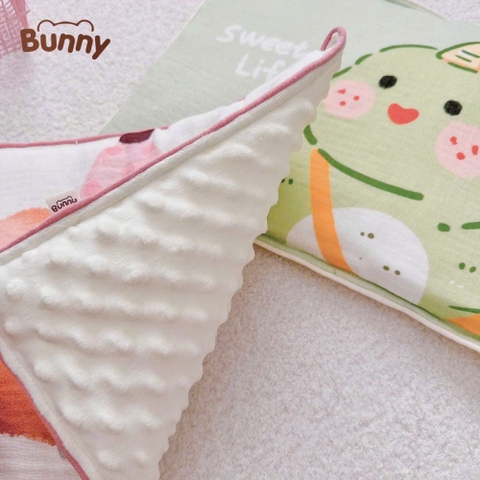Gối xô mỏng muslin Bunny hạt đậu họa tiết hoạt hình