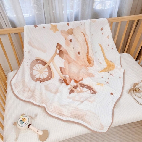 Khăn tắm xô xù 6 lớp bo viền họa tiết cổ tích