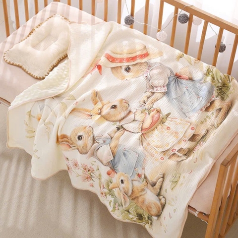 Chăn nhung hạt đậu hoạ tiết vườn cổ tích