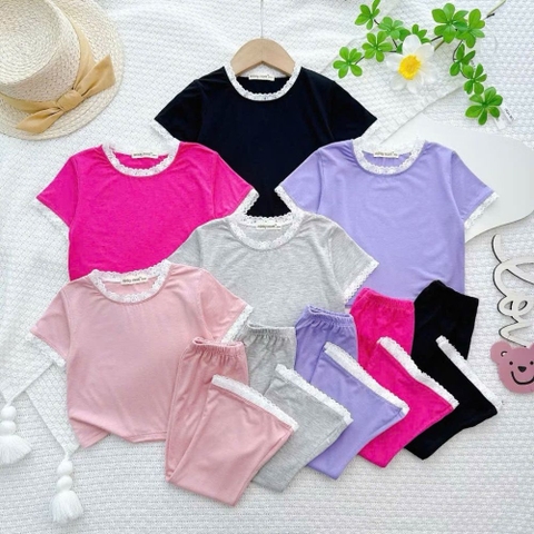 Bộ cộc tay quần dài ống loe viền ren Minkymom cho bé
