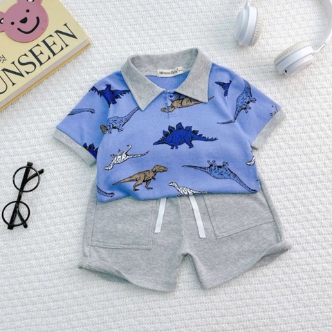 Bộ cộc tay cổ bâu Minwoo baby in họa tiết cho bé trai