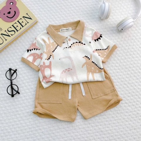 Bộ cộc tay cổ bâu Minwoo baby in họa tiết cho bé trai