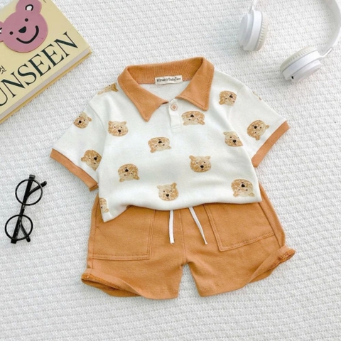 Bộ cộc tay cổ bâu Minwoo baby in họa tiết cho bé trai