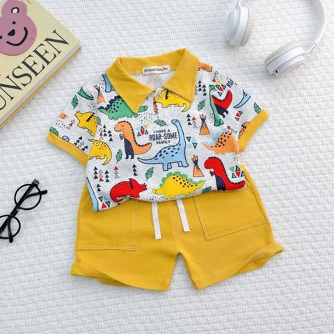 Bộ cộc tay cổ bâu Minwoo baby in họa tiết cho bé trai