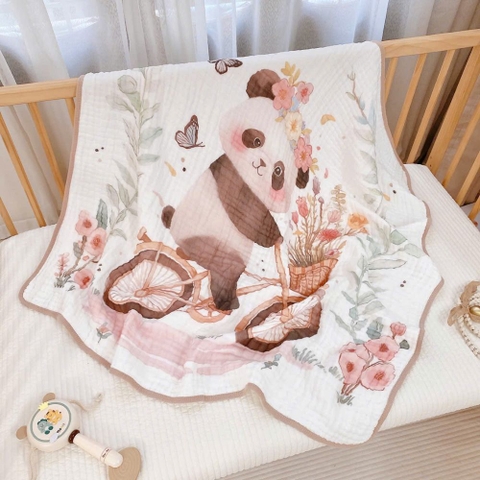 Khăn tắm xô xù 6 lớp bo viền họa tiết cổ tích