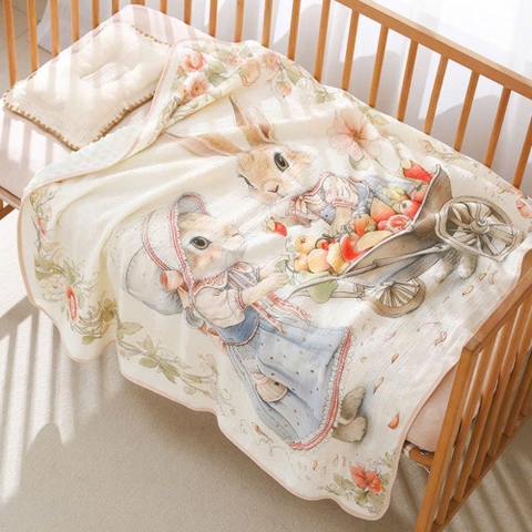 Chăn nhung hạt đậu hoạ tiết vườn cổ tích