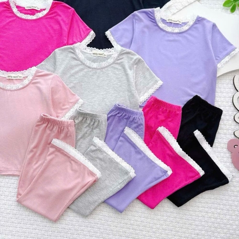 Bộ cộc tay quần dài ống loe viền ren Minkymom cho bé