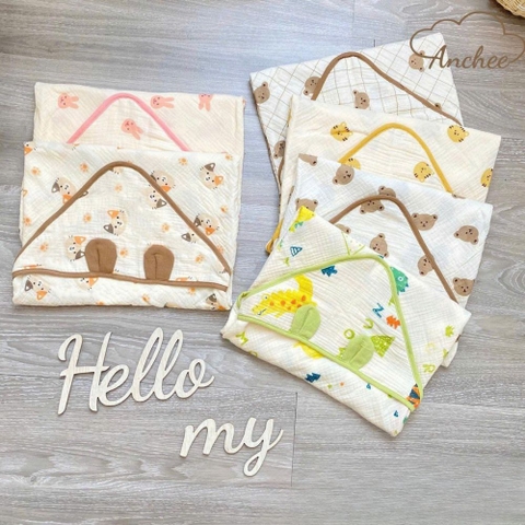 Ủ choàng xô tai gấu 4 lớp Anchee cho bé