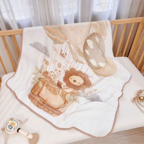 Khăn tắm xô xù 6 lớp bo viền họa tiết cổ tích