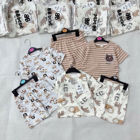 Bộ cộc tay cotton họa tiết động vật cho bé trai