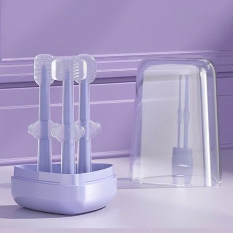 Set hộp 3 bàn chải đánh răng silicone 3 giai đoạn cho bé từ 0-18M