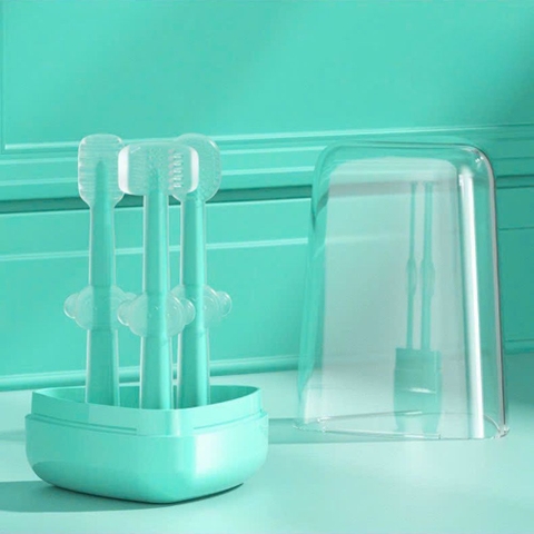 Set hộp 3 bàn chải đánh răng silicone 3 giai đoạn cho bé từ 0-18M