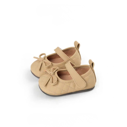 Giày búp bê tập đi da trần chỉ đính nơ cho bé gái