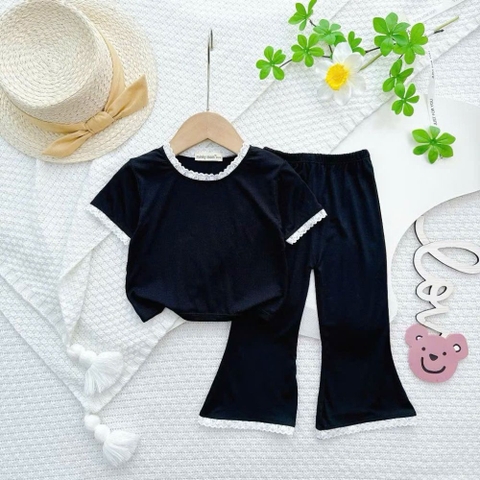 Bộ cộc tay quần dài ống loe viền ren Minkymom cho bé