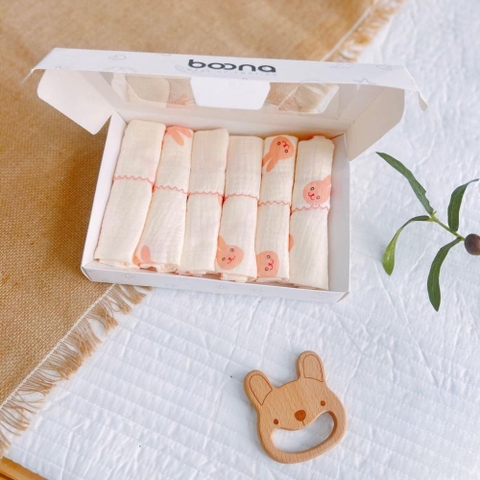 Hộp 6 khăn sữa sợi tre cho bé Boona cao cấp