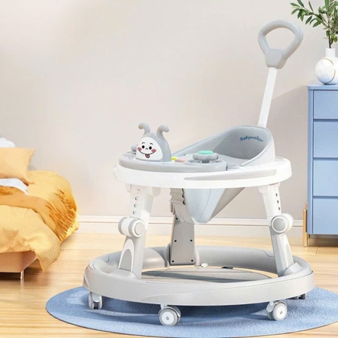 Xe tròn tập đi Babywalker hình mặt cười có tay đẩy cho bé