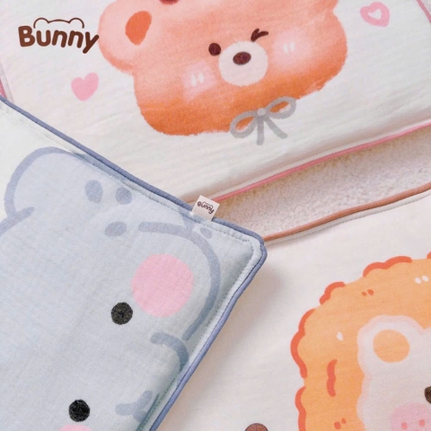 Gối xô mỏng muslin Bunny hạt đậu họa tiết hoạt hình