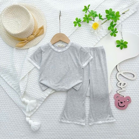 Bộ cộc tay quần dài ống loe viền ren Minkymom cho bé