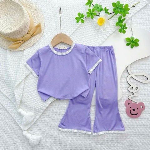 Bộ cộc tay quần dài ống loe viền ren Minkymom cho bé