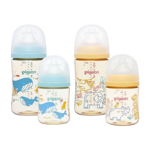 Bình sữa cổ rộng PPSU Pigeon Softouch họa tiết