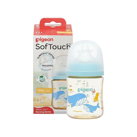 Bình sữa cổ rộng PPSU Pigeon Softouch họa tiết
