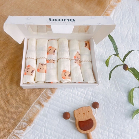 Hộp 6 khăn sữa sợi tre cho bé Boona cao cấp