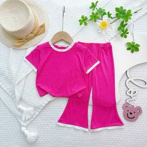 Bộ cộc tay quần dài ống loe viền ren Minkymom cho bé
