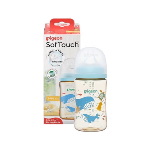 Bình sữa cổ rộng PPSU Pigeon Softouch họa tiết