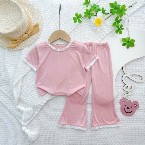 Bộ cộc tay quần dài ống loe viền ren Minkymom cho bé