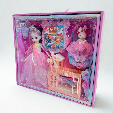 Hộp đồ chơi búp bê giường kèm sticker cho bé
