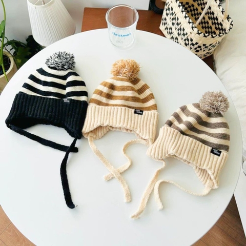 Nón mũ len cột dây HienBaby kẻ sọc