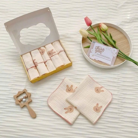 Set 5 khăn sữa xô muslin 2 lớp Bebezoo họa tiết