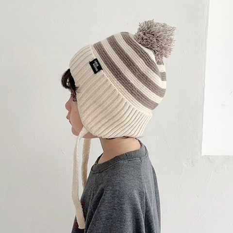 Nón mũ len cột dây HienBaby kẻ sọc