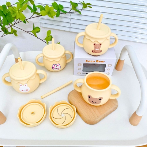 Cốc tập hút silicon Cocobear 2 nắp cho bé